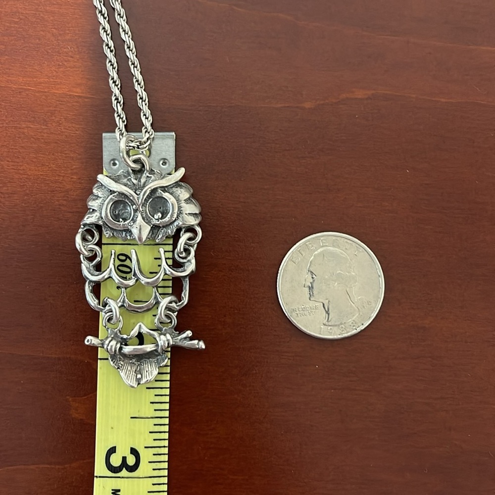 Sterling Silver Owl Necklace from Mexico- Owl Pendant on 31” Rope Chain - Picture 6 of 7